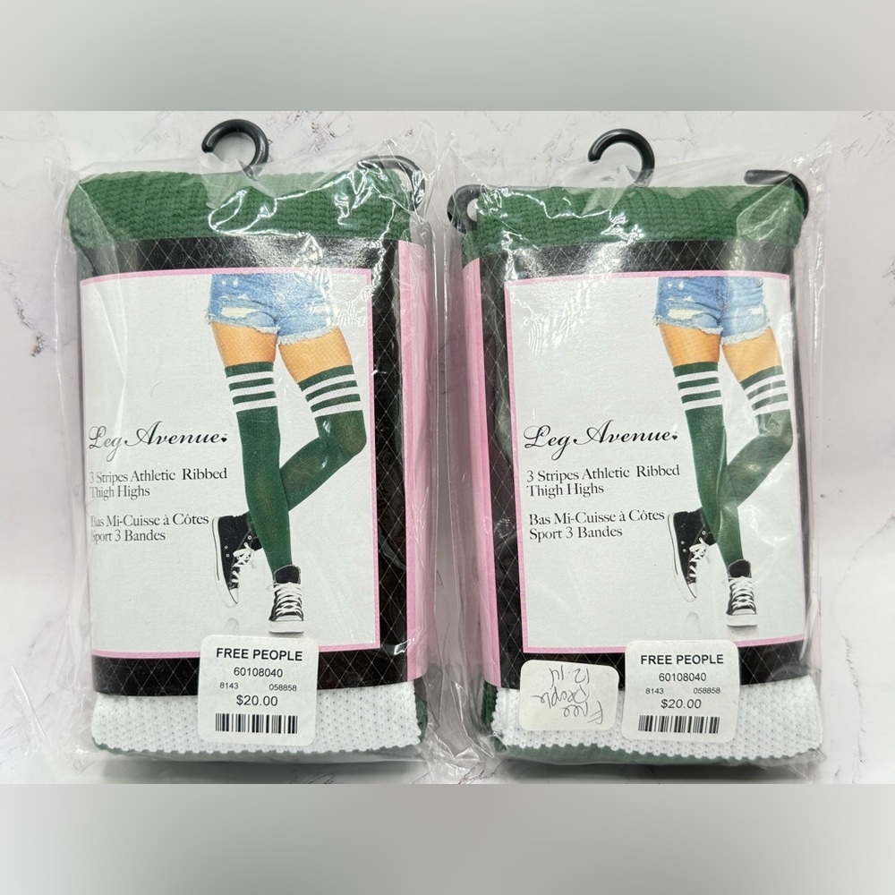 2 pair of Leg Avenue Free People Thigh high 3 stripes athletic ribbed socks